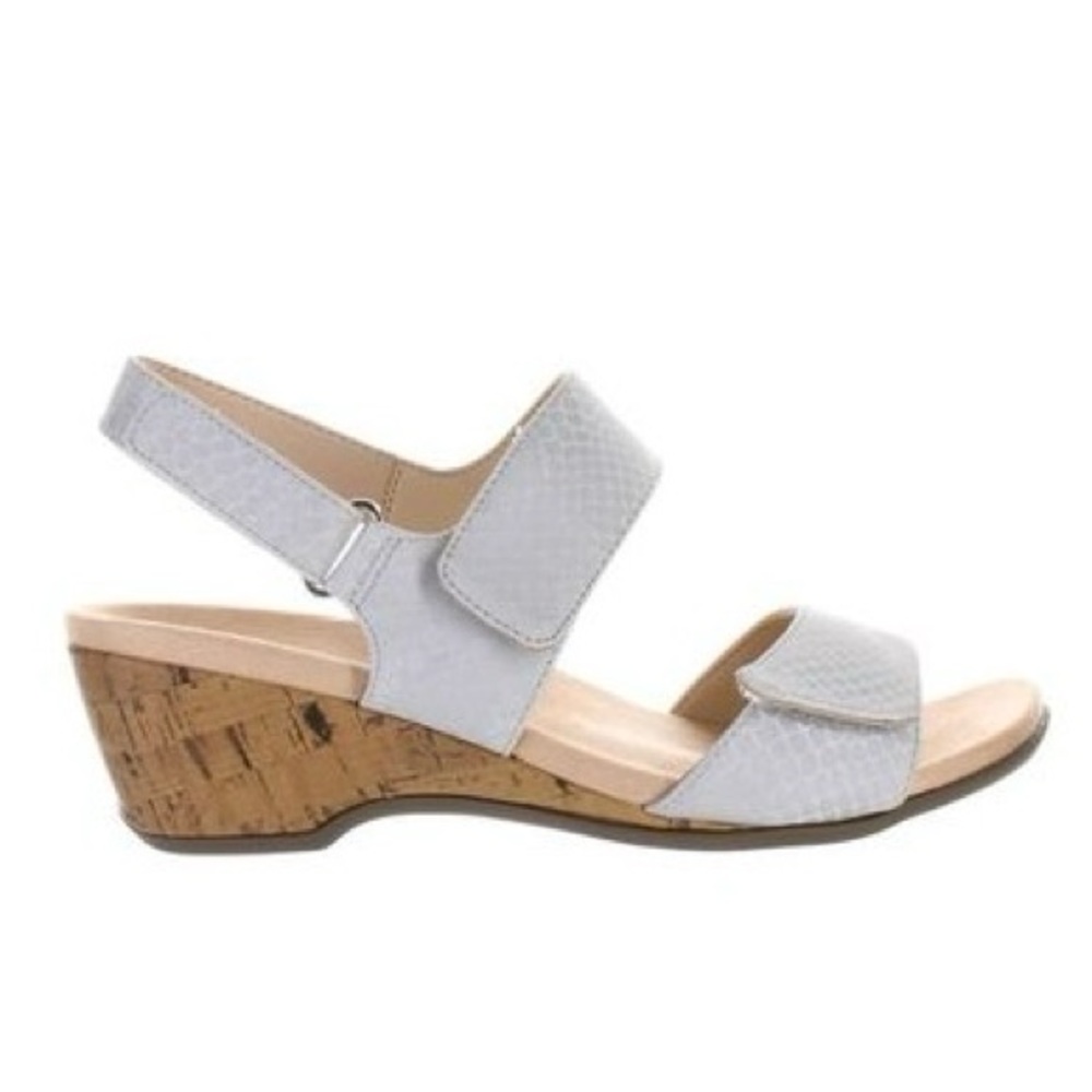 Vionic Light Gray Cork Wedge Sandals with Textured Straps